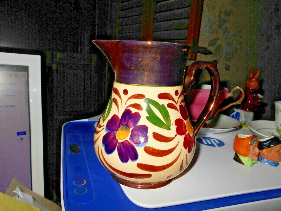 Copper Lustre Pitcher ~ Hand Painted England ~Heath~  Foral