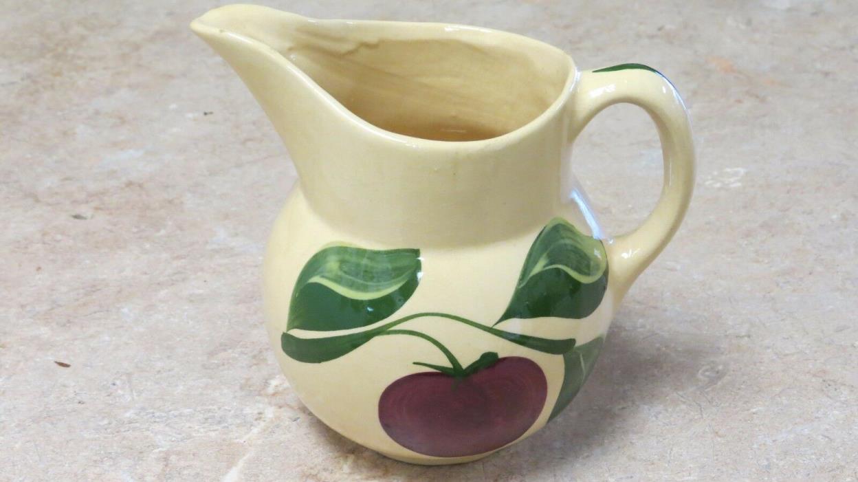 Watt USA Pottery Yellow Oven Ware #15 Pitcher Single Apple With 3 Green Leaves
