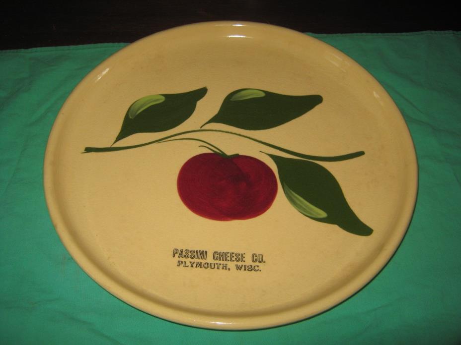 WATT POTTERY 3 LEAF APPLE #49 CHOP PLATE WITH PLYMOUTH, WISC ADVERTISING