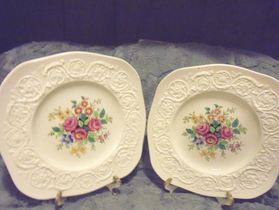 SET OF TWO SQUARE WEDGE WOOD PATRICIAN FLORAL PLATES WITH STANDS....