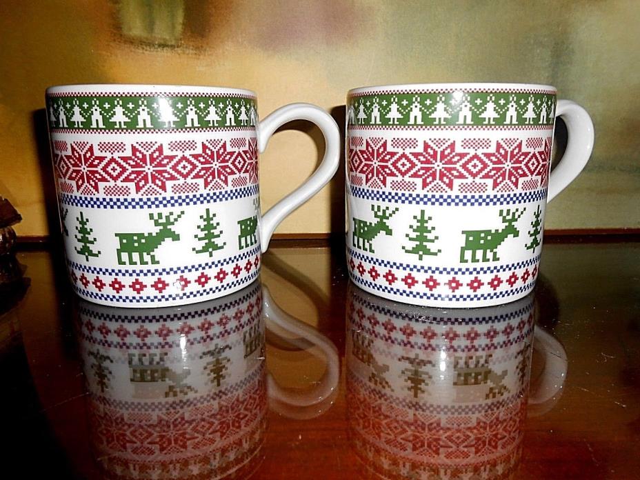 WEDGWOOD HOME NORDICA REINDEER PINE TREES TWO COFFEE TEA COCOA MUGS--EXCELLENT!
