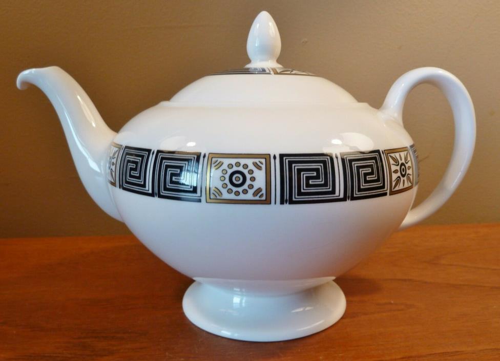 Vintage Wedgwood ASIA BLACK 4-cup teapot - black, gold and white Greek key motif