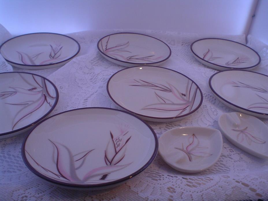 Vintage Winfield Dragon Flower 7 Dessert Plates & 2 Ashtrays 1950's Made in USA