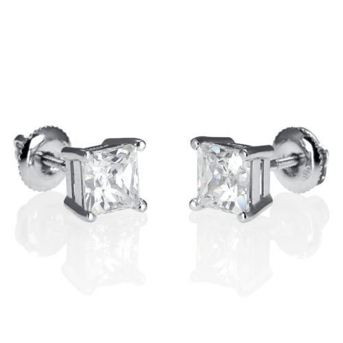 4 1/2 Ct Solitaire Enhanced Diamond Stud Earrings Princess H/VS2 14K White Gold