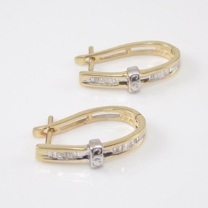 14K Yellow White Gold Natural Diamond Oval Hoop Earrings ZX