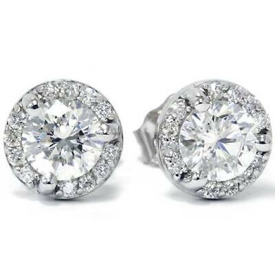 7/8ct Pave Halo Martini Diamond Studs 14K White Gold