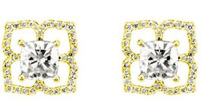 2.00 ct total Cushion cut center Diamond Earring Flower Shape 14K Yellow Gold