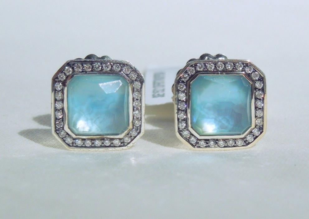 Ippolita NEW Stella 0.22 ctw Diamond & Blue Topaz Silver Earrings $1,395 Tag