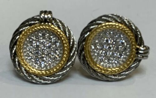 CHARRIOL 18K YELLOW GOLD STEEL CABLE ROUND CLASSIQUE PAVE DIAMOND EARRINGS