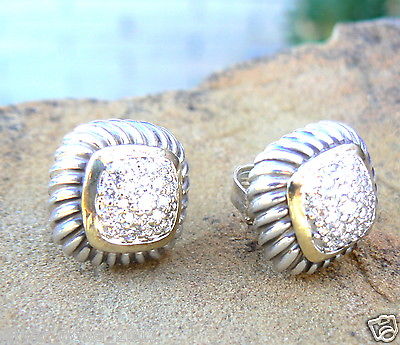 Reg. $1850 Retired Gorgeous David Yurman Diamond 18kt Gold .925 Cable Earrings