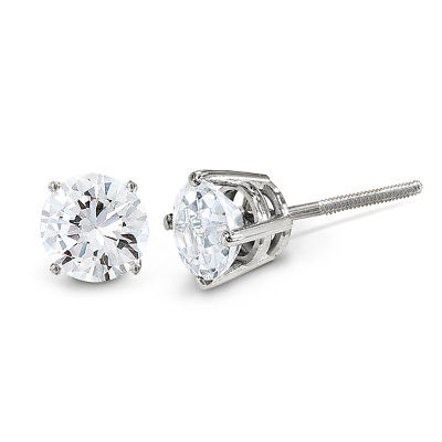 14K White Gold Diamond Round Screw Back Stud Earrings (0.10 CTW) MSRP $1044