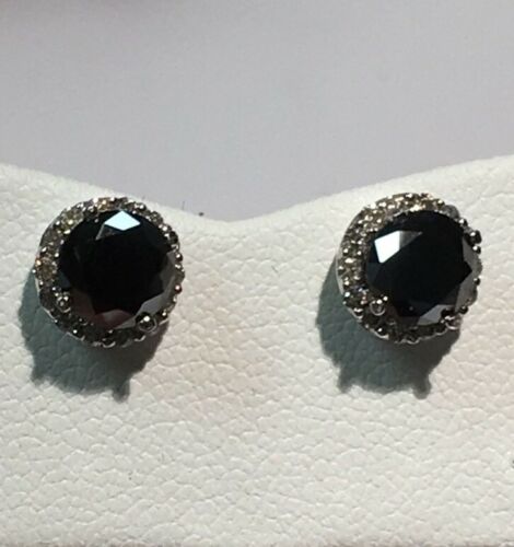 1.50 CT. BLACK AND WHITE DIAMOND 14K WHITE GOLD EARRINGS