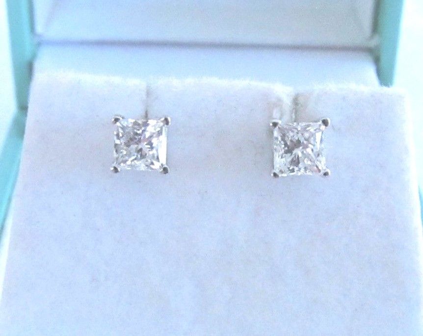 1 Carat Princess Cut Diamond Earrings 14 Karat WG Appraisal $2500 Now $1299 OBO