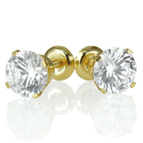 Sparkling Round 4.40 CT F/VS2 Enhanced Diamond Stud Earrings 18K Yellow Gold