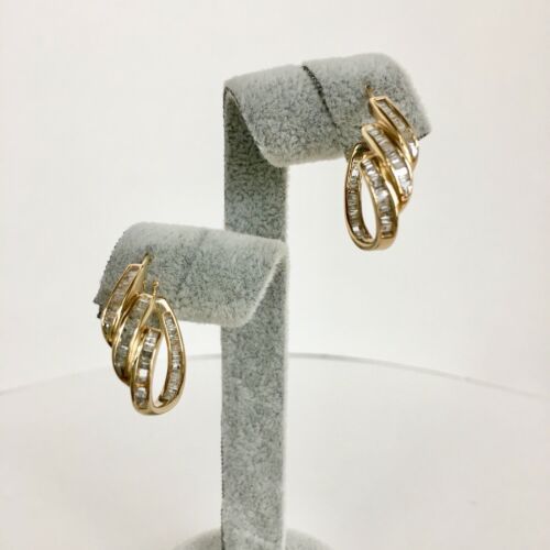Fabulous 10k Gold 1.30cttw Natural Baguette Diamond  Huggie Hoop Earrings 4.5g