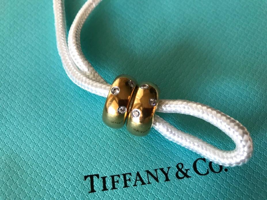 Tiffany Etoile Hoop Huggie Earrings Diamond 18K Gold Platinum Pierced Vintage