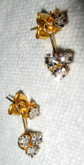 14K Gold Diamonds Pair of Earrings, Hallmarked