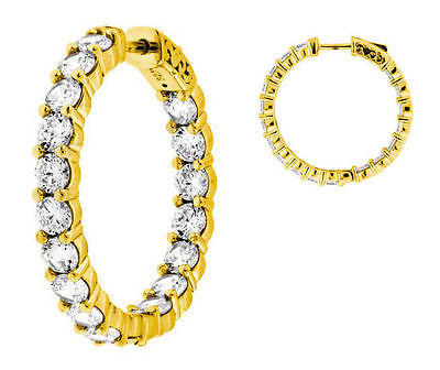 4.02 carat Round cut Diamond 14k Yellow Gold Hoop Earring 20 x 0.20 ct 0.65 inch