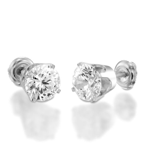 Enhanced Diamond Stud Earrings 2 CT Round Cut F/VS1 18K White Gold Elegant