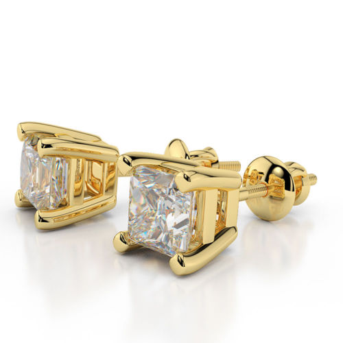 Enhanced Diamond Stud Earrings 4 1/2 CT Princess D/SI1 14K Yellow Gold Ladies