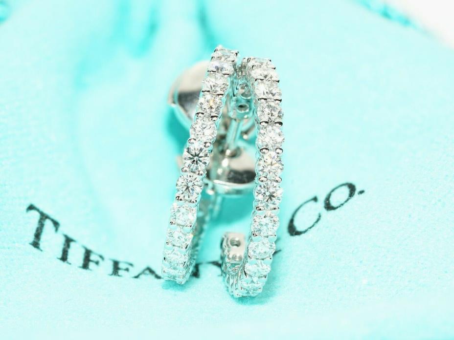 Tiffany & Co. Platinum Shared Prong Setting Diamond Hoop Earrings 1.20ct