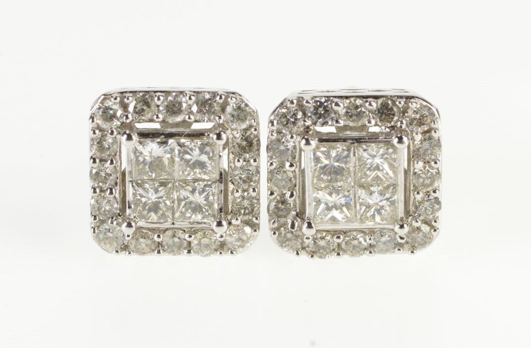 14K 1.00 Ctw Diamond Encrusted Ornate Stud Earrings White Gold *14