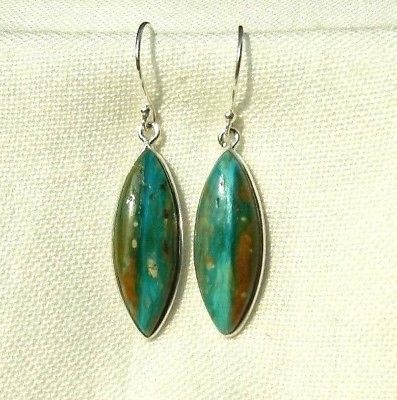 Peruvian Blue Opal 925 Sterling Silver Earrings 1 3/4