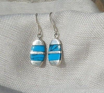 Blue Turquoise Enamel 925 Sterling Silver Jewelry Dangle 1 1/8