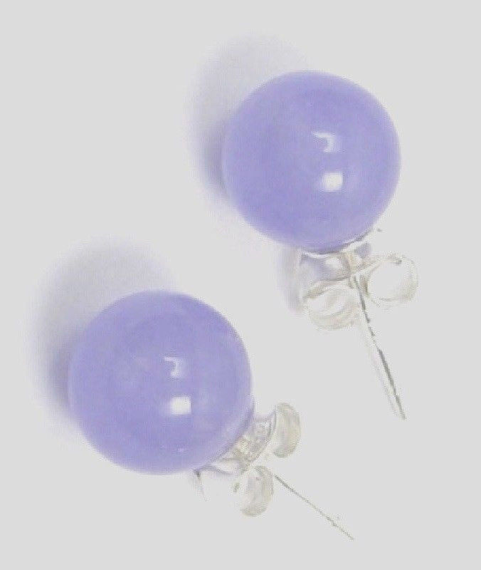 New Natural Lavender Purple JADE 10mm Round Sterling Silver Ball Stud Earrings