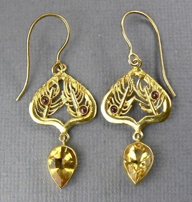 CITRINE & Garnet 18K Gold over SILVER Dangle Earrings