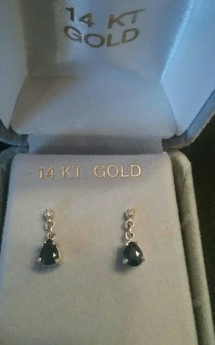 14k gold sapphire and diamond dangle earrings