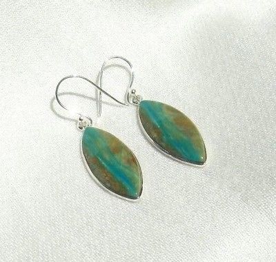 Peruvian Blue Opal 925 Sterling Silver Earrings 1 3/4