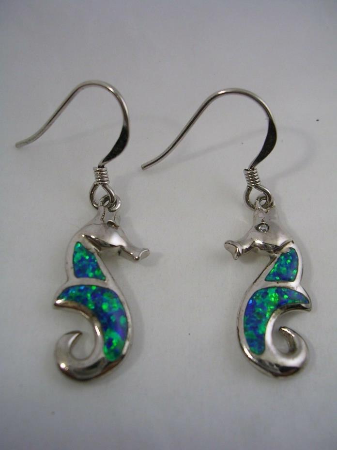 DOLPHIN HANGING OPAL EARRINGS ALL HIGH POLISHED SET IN STERLING SILVER