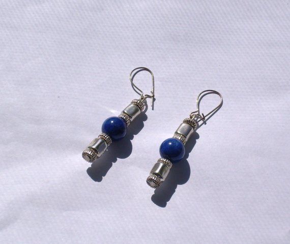 Sterling Silver Lapis Lazuli Vintage Drop Earrings