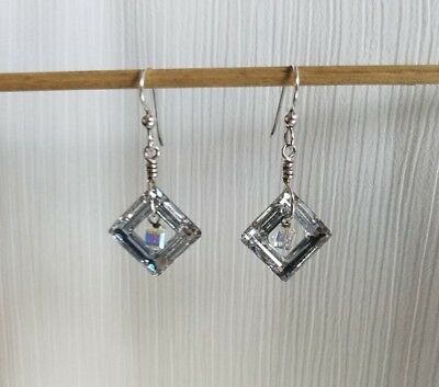 Swarovski White Crystal Dangle Earrings .925 Sterling Silver