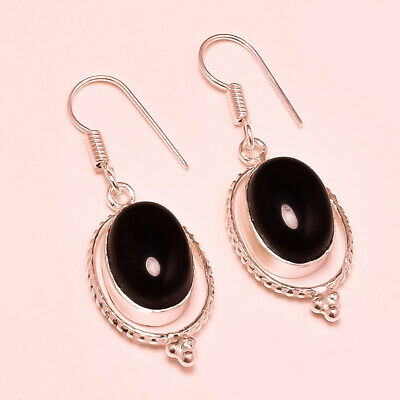 Mexican Black Onyx Gemstone .925 Sterling  Silver Earring 1.7