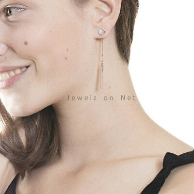 Genuine Opal Gemstone Drop Dangle Bar Earrings 14k Yellow Gold Handmade Jewelry