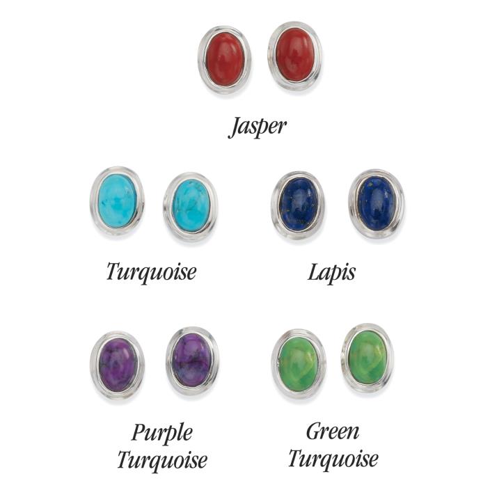 Multi-Gemstone & Sterling Oval Post Earrings Set of 5 Pairs