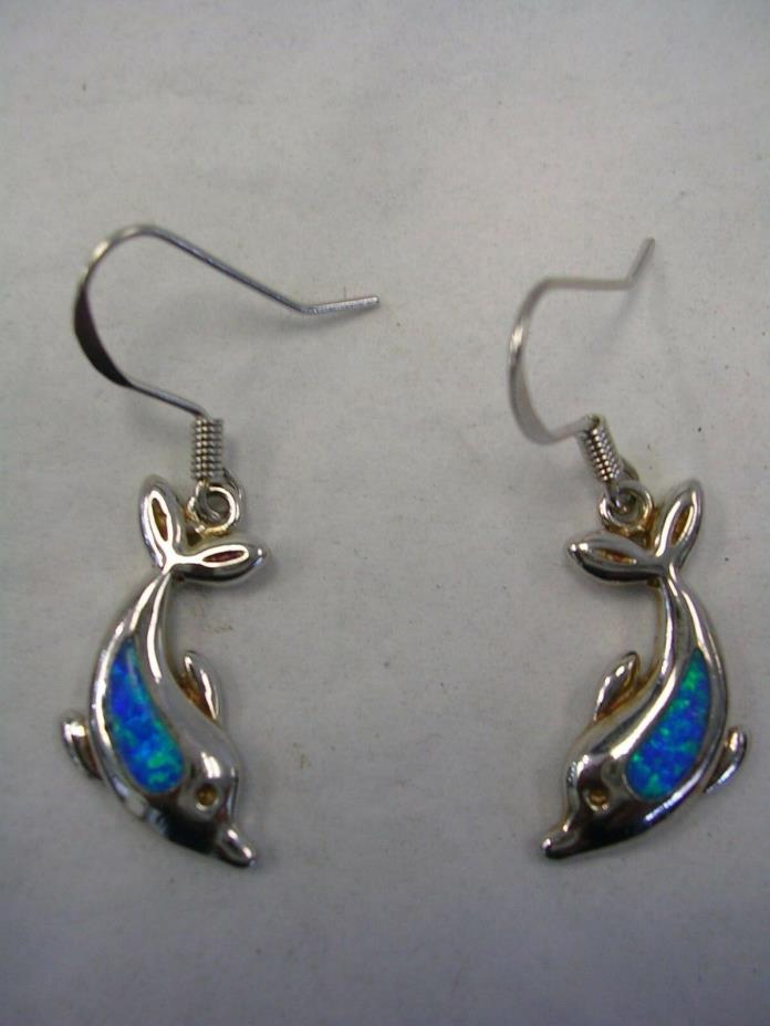 DOLPHIN HANGING EARRING WITH OPALS SET IN STERLING SILVER