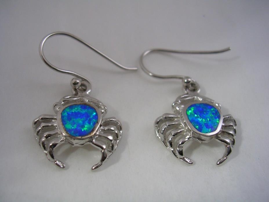 CRAB HANGING EARRINGS WITH OPALS SET IN STERLING SILVER