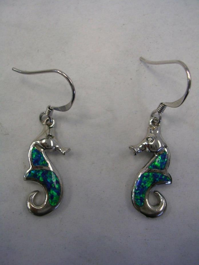 SEAHORSE HANGING EARRINGS WITH OPALS SET IN STERLING SILVER