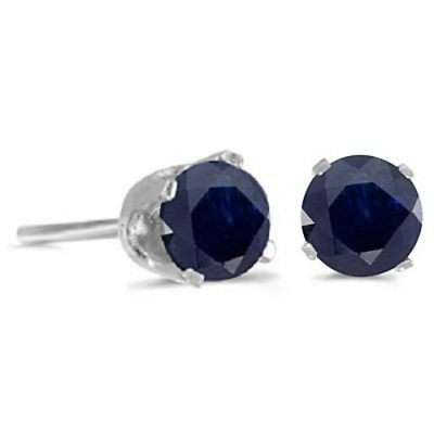 14K White Gold 5MM Round Sapphire Stud Earrings September Birthstone
