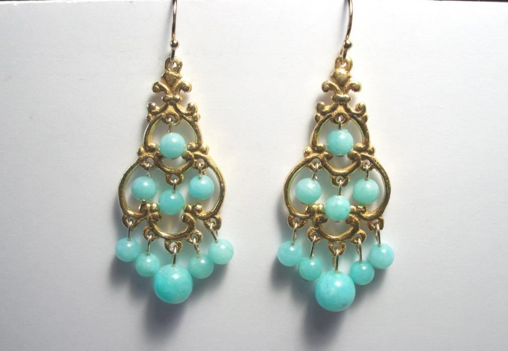 Peruvian Blue Opal 14k gf Chandelier Earrings