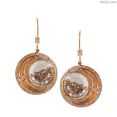 Real Gemstone Natural Diamond Shaker Hook Earrings Fashion Jewelry 18k Rose Gold