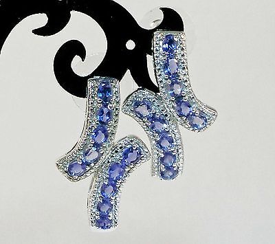 Genuine Blue IOLITE Unique J-Hoop Design Earrings 925 Sterling Silver 3.40 Cts