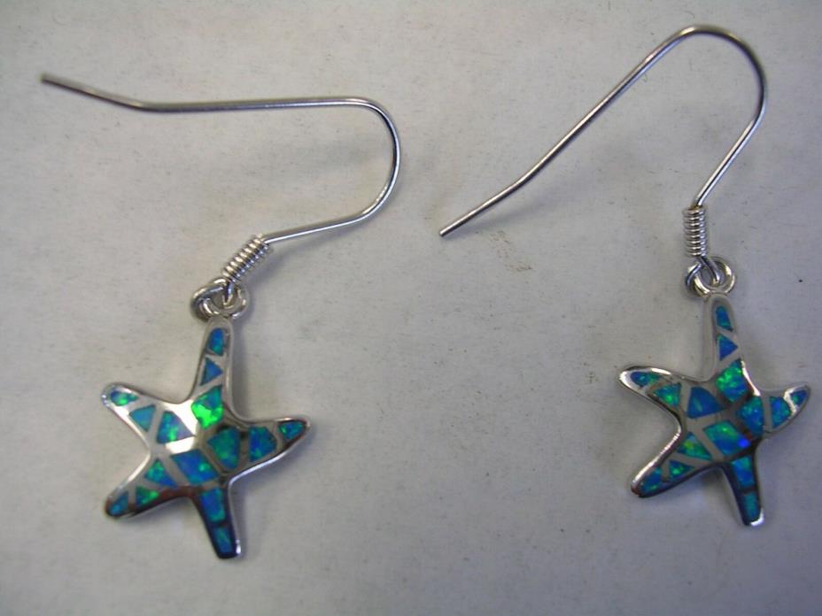 STARFISH DANGLING EARRING WITH OPALS SET IN STERLING SILVER
