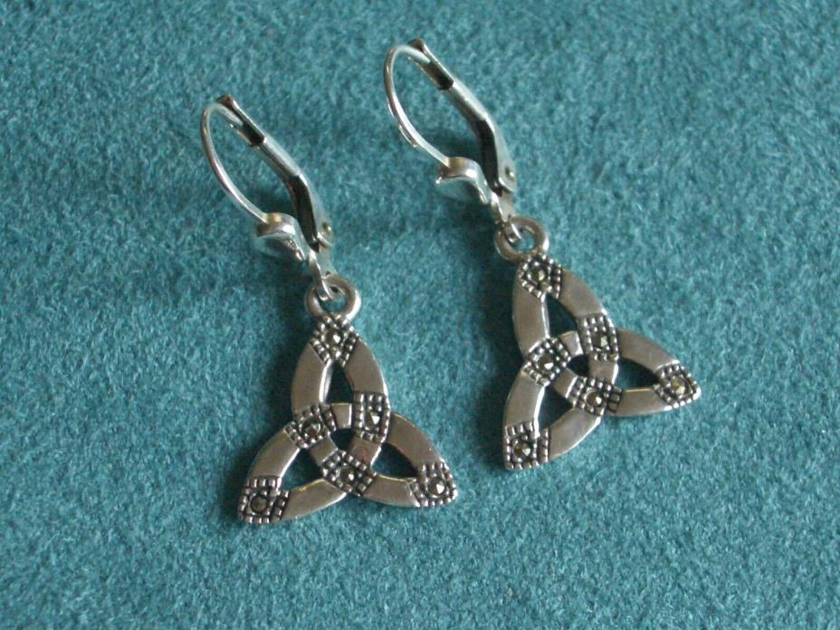 Sterling 925 marked Solvar Celtic design marcasite dangle lever back earrings