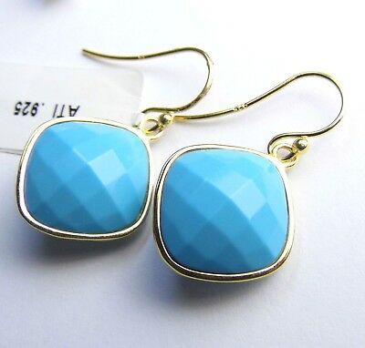 Dangle Turquoise 14K gold over Sterling SILVER Earrings