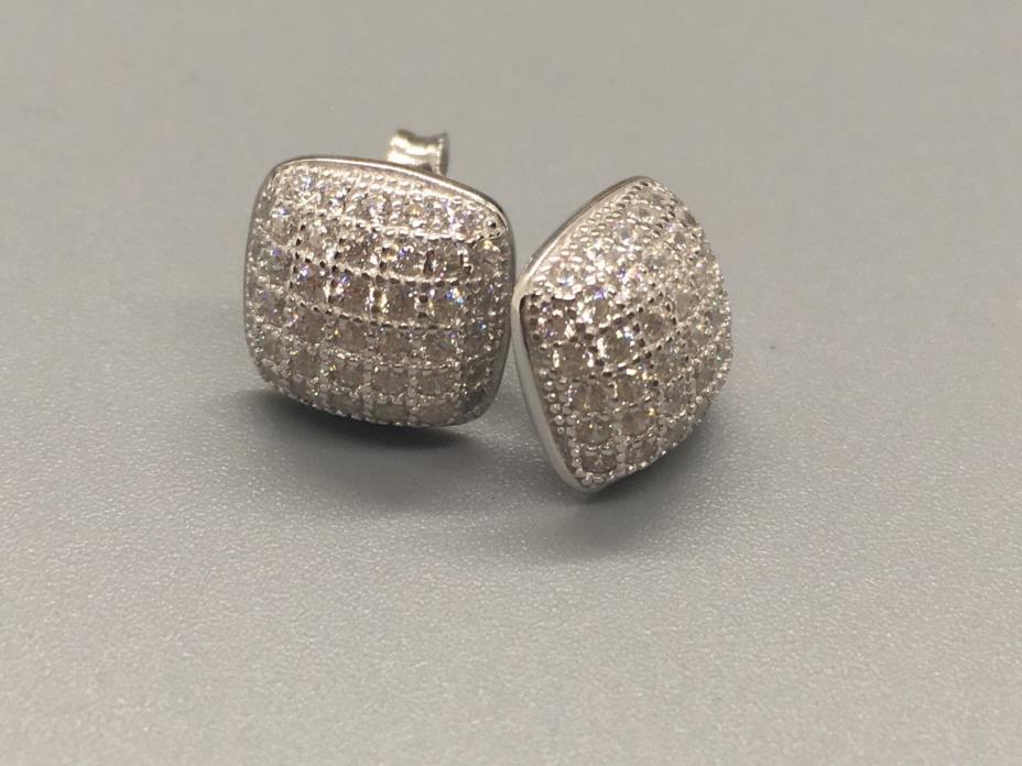 Beautiful Brand New 8MM Sterling Silver Clear CZ Pierced Earrings