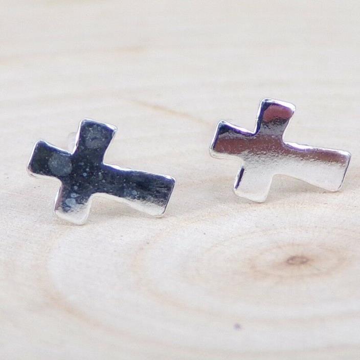Sterling Silver Small Petite Cross Religious Stud Post Earrings